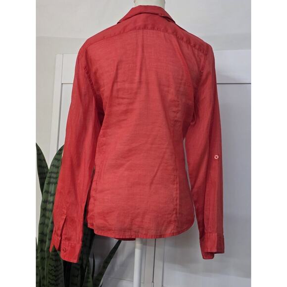 CHICO'S SILKY SOFT FABRIC BUTTON FRONT LONG SLEEVE SHIRT EXUBERANT ORANGE LARGE - Picture 3 of 4